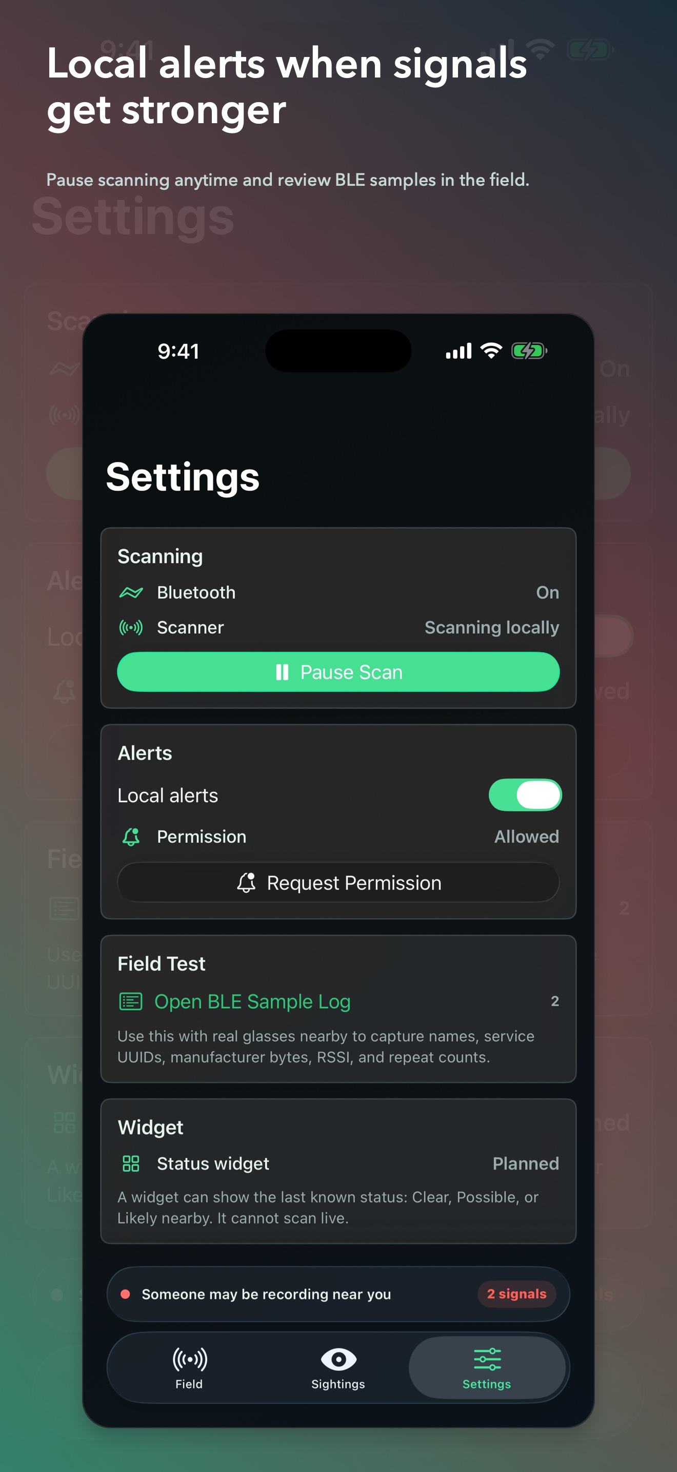 AntiZuck showing local alerts.
